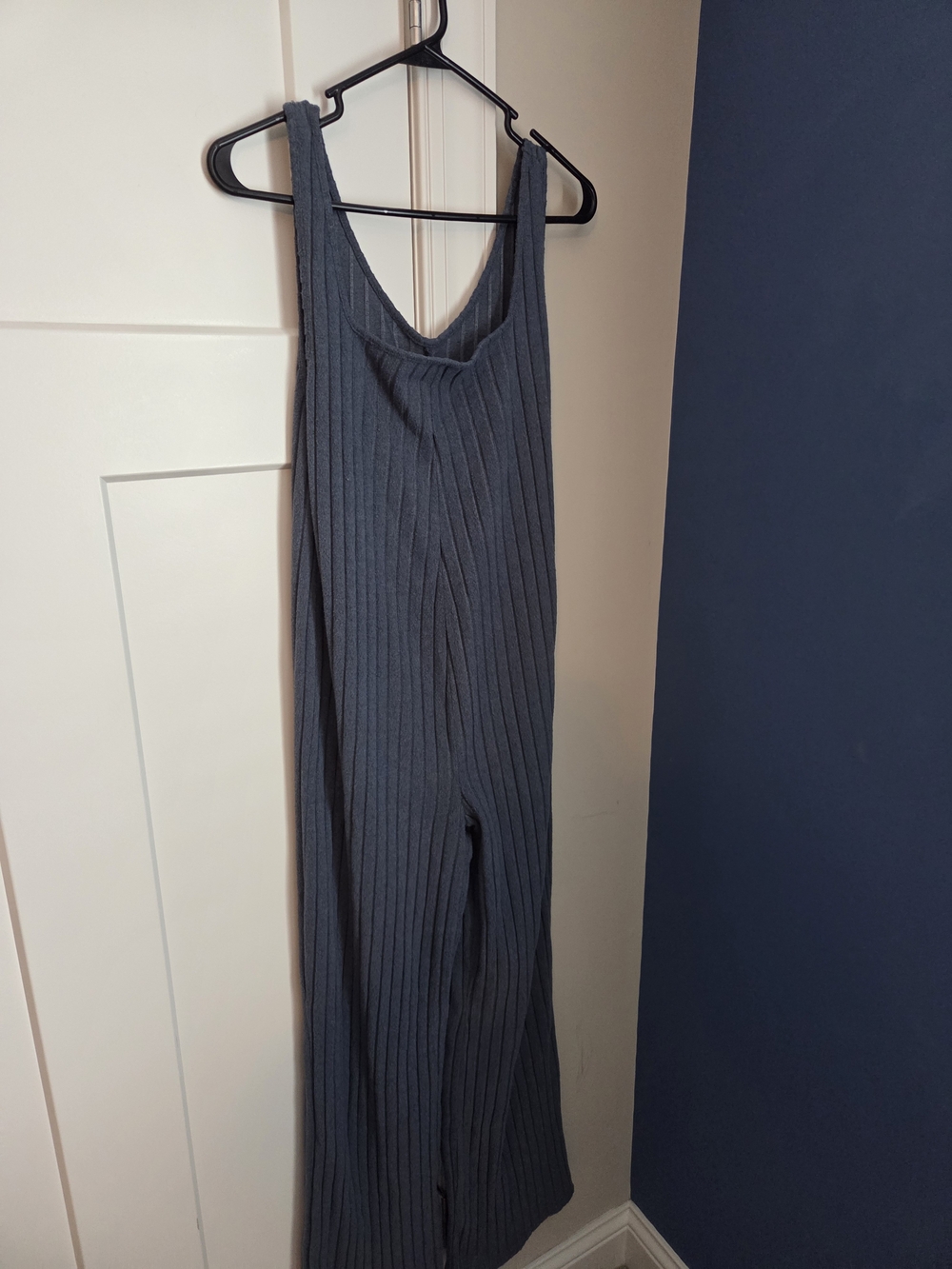 Ribbed Wide-Leg Jumpsuit -Dusty Blue (could be used for maternity- lose fitting)